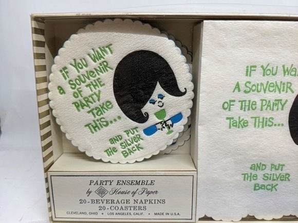 12 Vintage napkin and coaster set 50 60 graphic Humor Put the Silver Back - Picture 5 of 6